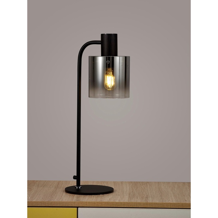 Idolite Snowdon Black Table Lamp With Smoke/Clear Ombre Glass Shade