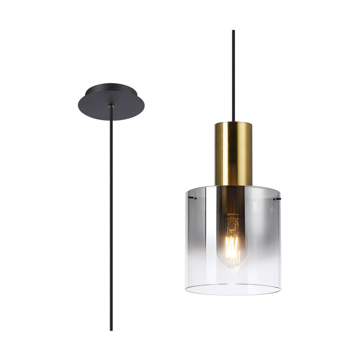 Idolite Snowdon Brass And Black 1 Light Pendant Complete With Smoke Fade Glass