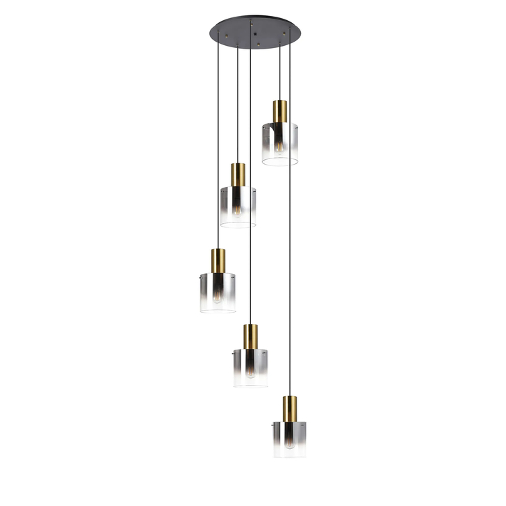 Idolite Snowdon Brass And Black 5 Light Cluster Pendant Light Complete With Smoke Fade Glasses