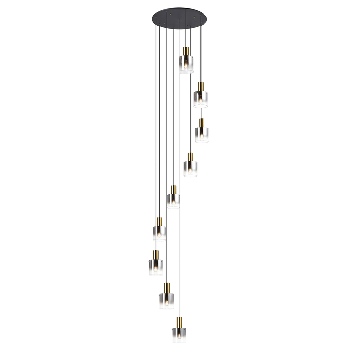 Idolite Snowdon Brass And Black 9 Light Cluster Pendant Light Complete With Smoke Fade Glasses