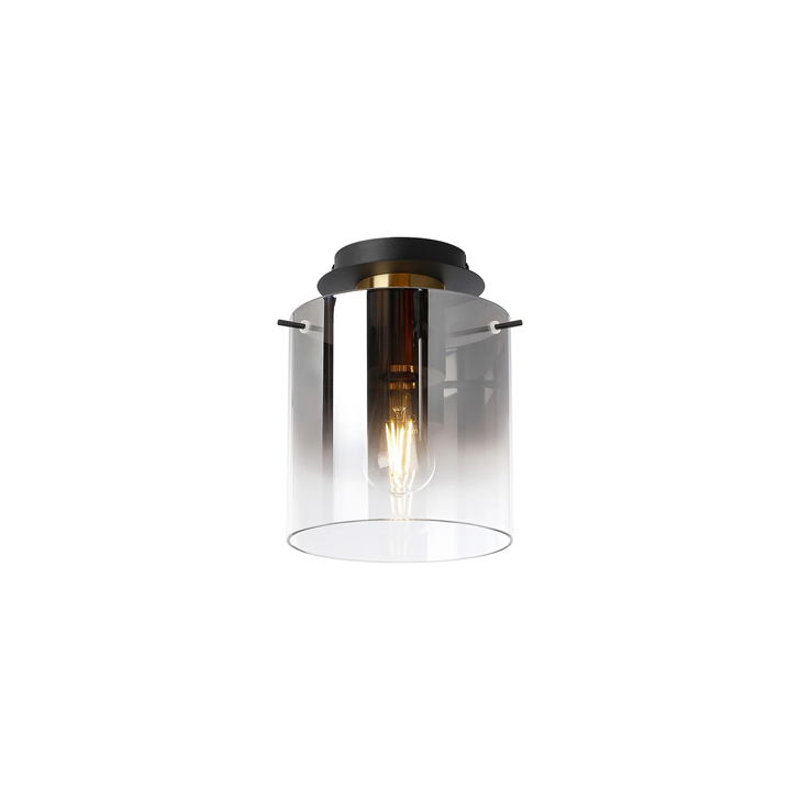 Idolite Snowdon Brass And Black Flush Ceiling Light Complete With Smoke Fade Glass