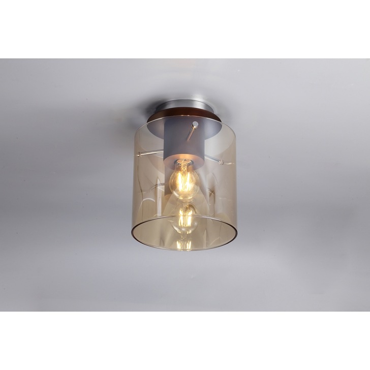 Idolite Snowdon Mocha Finish 1 Light Flush Ceiling Light C/W Amber Glass