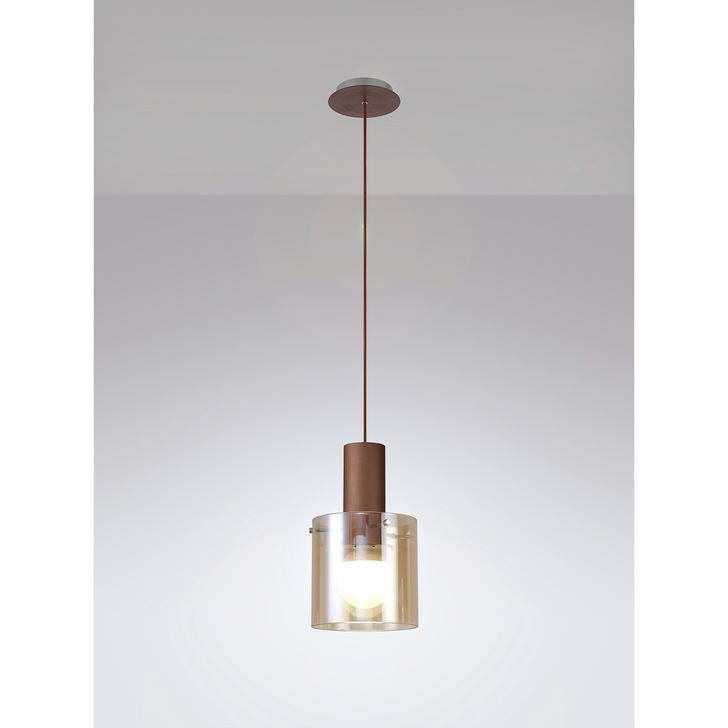 Idolite Snowdon Mocha Finish Single Pendant Light C/W Amber Glass