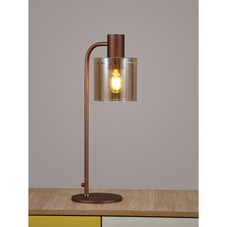 Idolite Snowdon Mocha Table Lamp Complete With Amber Glass Shade