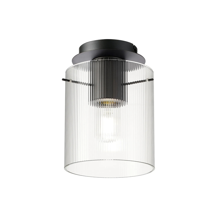 Idolite Snowdon Single Flush Ceiling Light In Dark Grey With Clear Ribbed Glass Shade