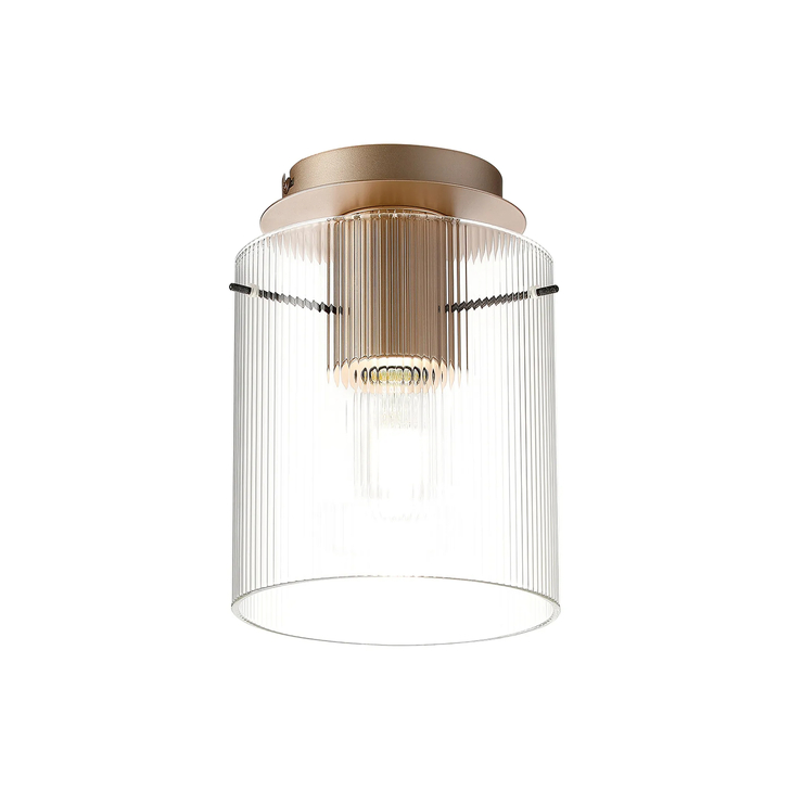 Idolite Snowdon Single Flush Ceiling Light In Gold With Clear Ribbed Glass Shade