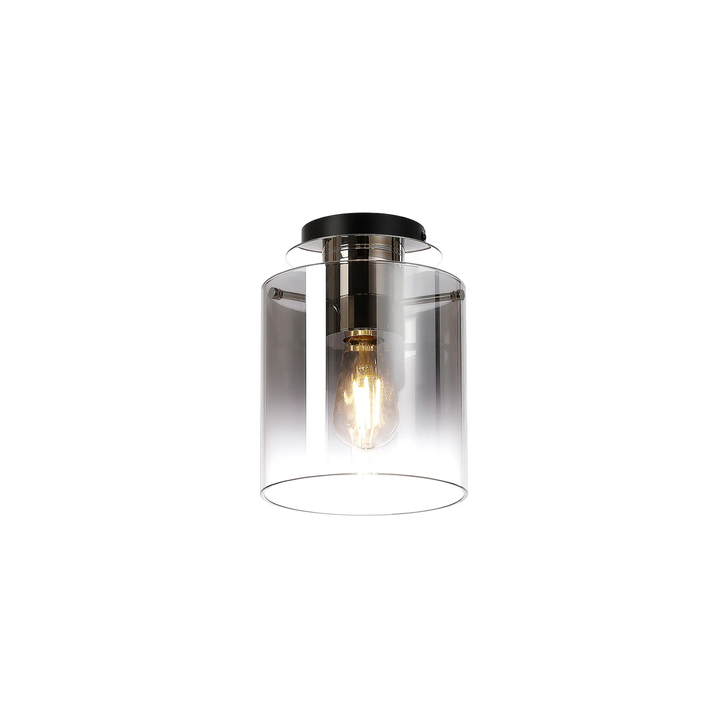 Idolite Snowdon Single Flush Ceiling Light In Polished Nickel With Smoke Ombre Glass Shade