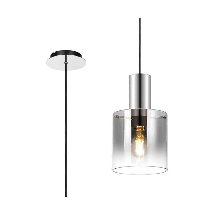 Idolite Snowdon Single Pendant Light In Polished Nickel With Smoke Ombre Glass Shades