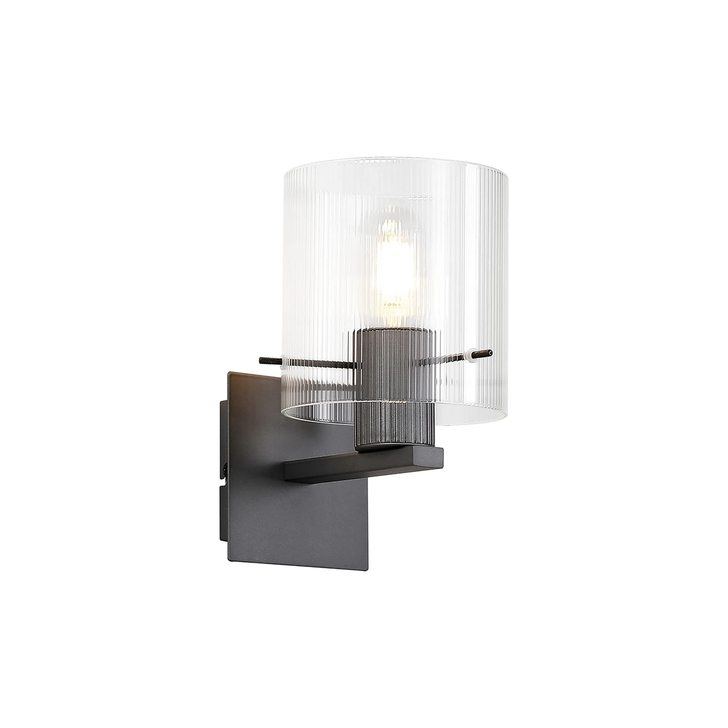 Idolite Snowdon Single Wall Light In Dark Grey With Clear Ribbed Glass Shade