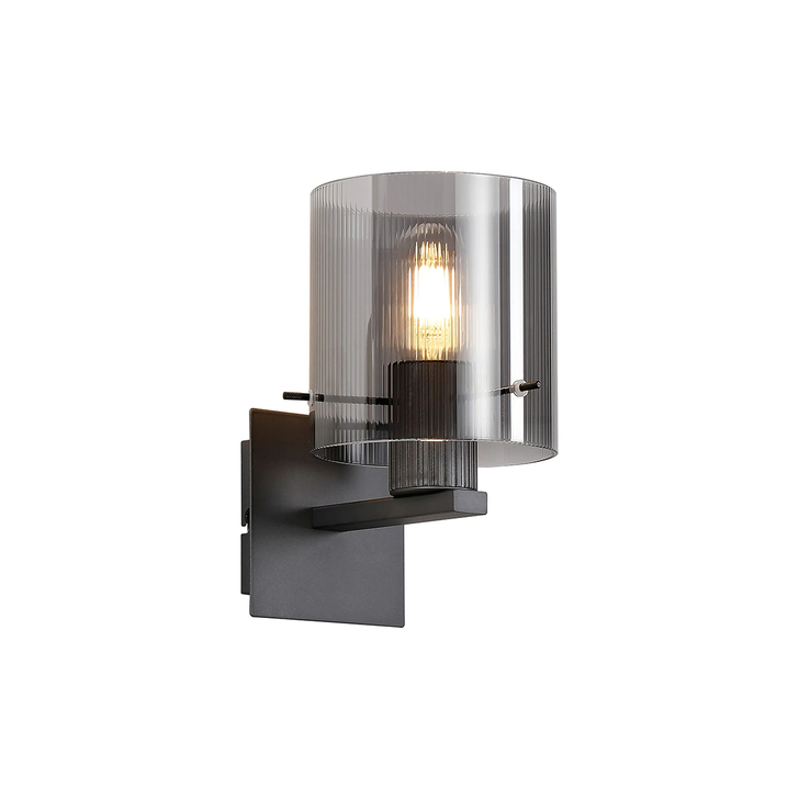 Idolite Snowdon Single Wall Light In Dark Grey With Smoke Ribbed Glass Shade