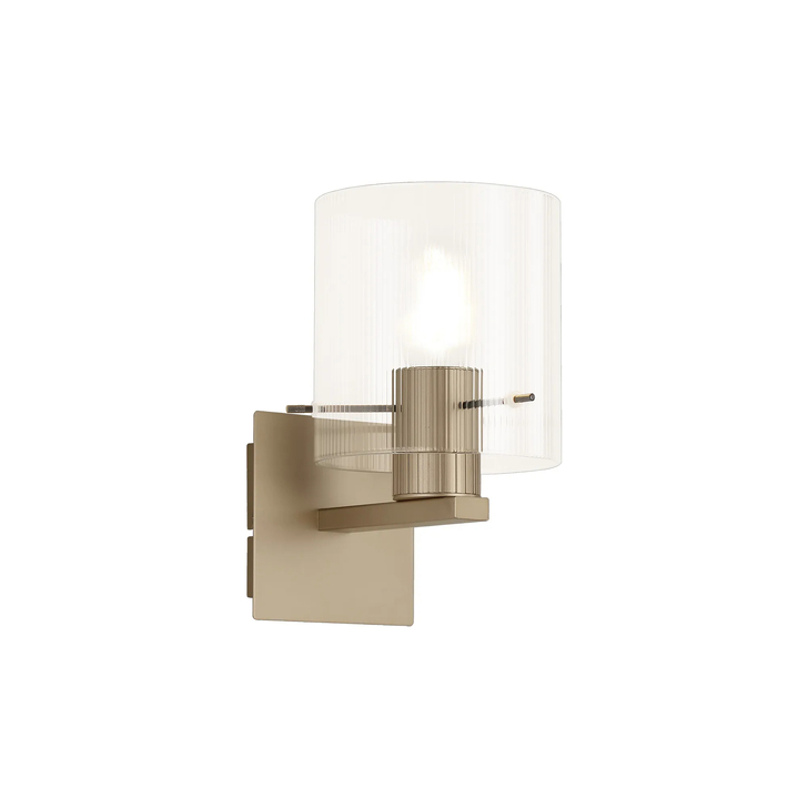 Idolite Snowdon Single Wall Light In Gold With Clear Ribbed Glass Shade