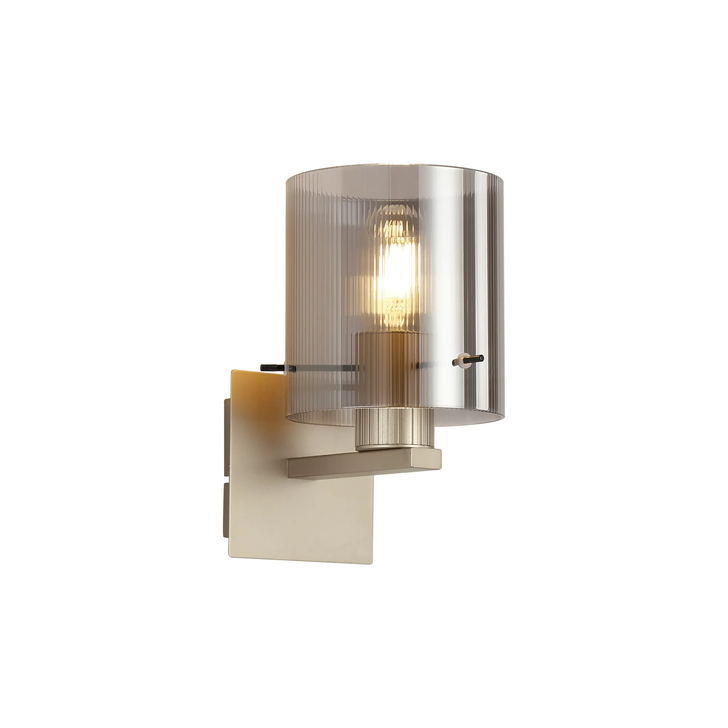 Idolite Snowdon Single Wall Light In Gold With Smoke Ribbed Glass Shade