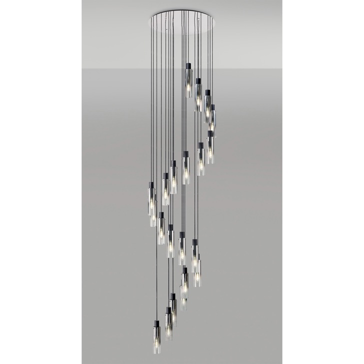 Idolite Snowdon Slim Black/Polished Chrome 21 Light Pendant With Smoked/Clear Ombre Glasses