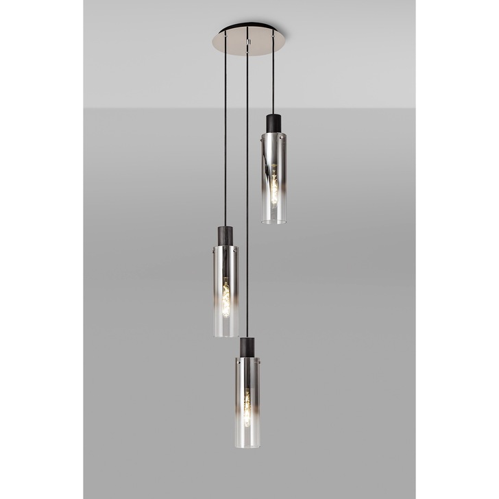 Idolite Snowdon Slim Black/Polished Chrome 3 Light Pendant With Smoked/Clear Ombre Glasses