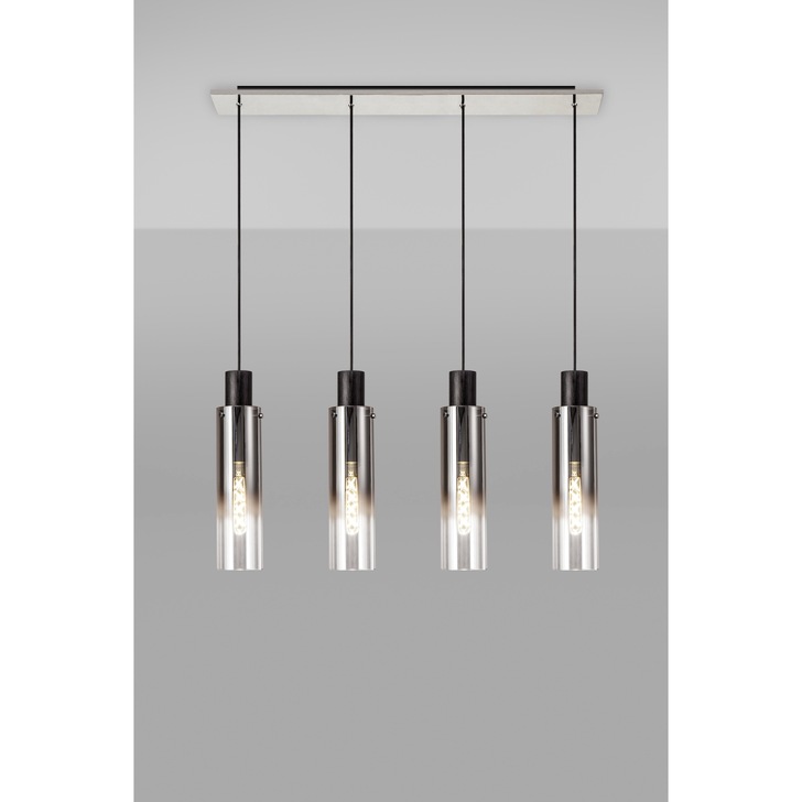 Idolite Snowdon Slim Black/Polished Chrome 4 Light Linear Bar Pendant With Smoked/Clear Ombre Glasses