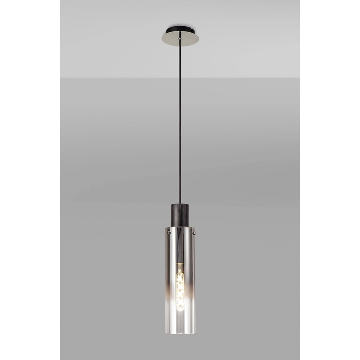 Idolite Snowdon Slim Black/Polished Chrome Single Pendant Light With Smoked/Clear Ombre Glass