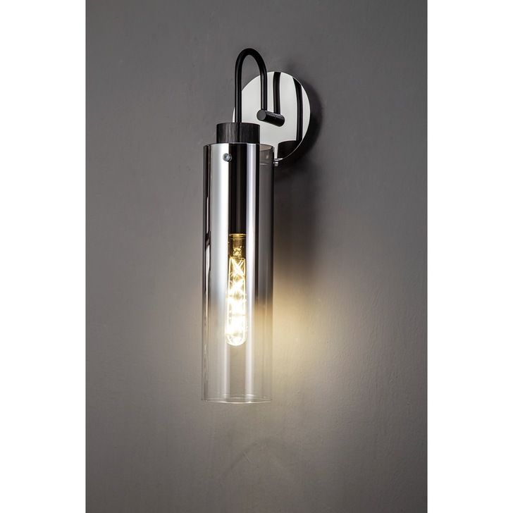 Idolite Snowdon Slim Black/Polished Chrome Single Wall Light With Smoked/Clear Ombre Glass