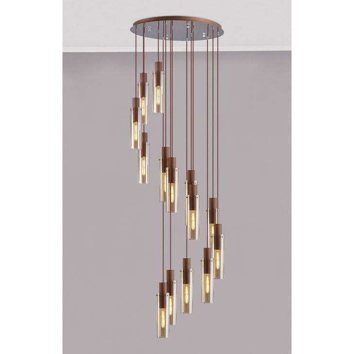 Idolite Snowdon Slim Mocha 15 Light Cluster Pendant Complete With Amber Glass Shades