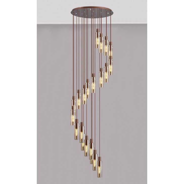 Idolite Snowdon Slim Mocha 21 Light Cluster Pendant Complete With Amber Glass Shades