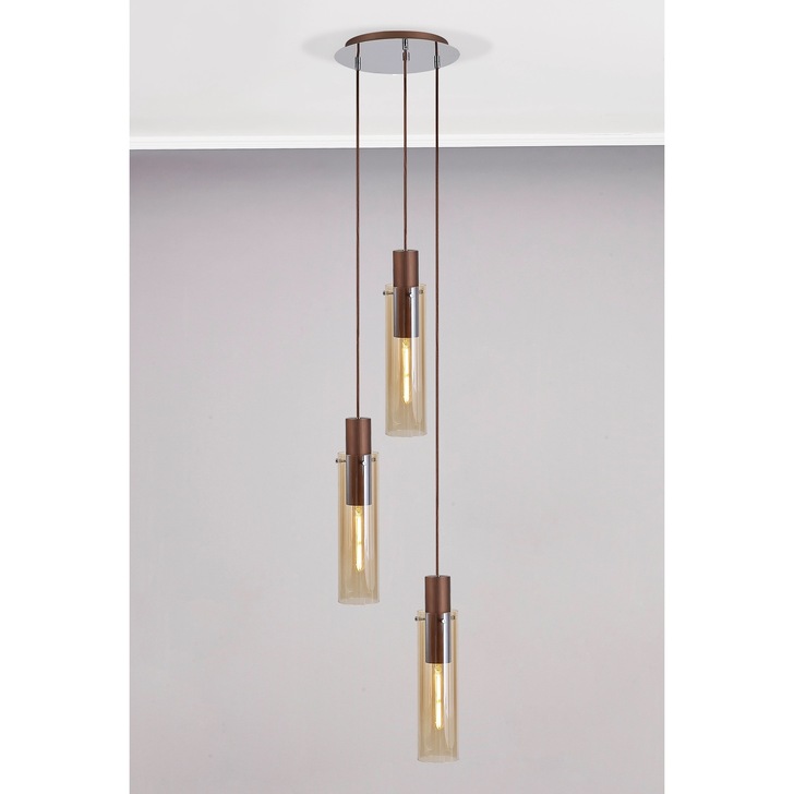 Idolite Snowdon Slim Mocha 3 Light Cluster Pendant Complete With Amber Glass Shades