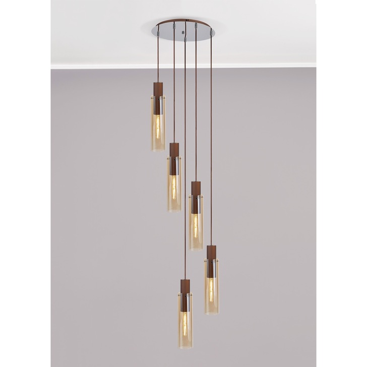 Idolite Snowdon Slim Mocha 5 Light Cluster Pendant Complete With Amber Glass Shades