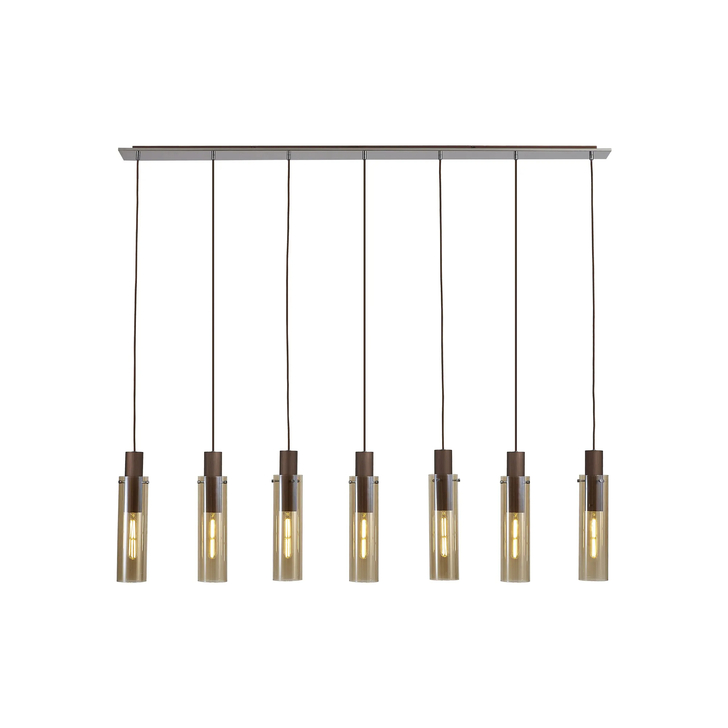 Idolite Snowdon Slim Mocha 7 Light Linear Bar Pendant Complete With Amber Glass Shades