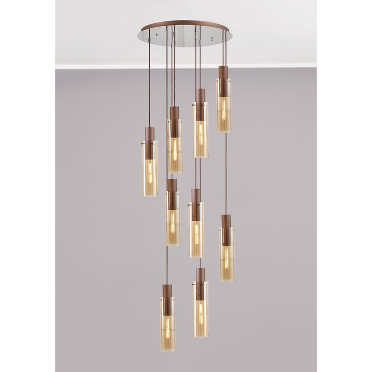 Idolite Snowdon Slim Mocha 9 Light Cluster Pendant Complete With Amber Glass Shades