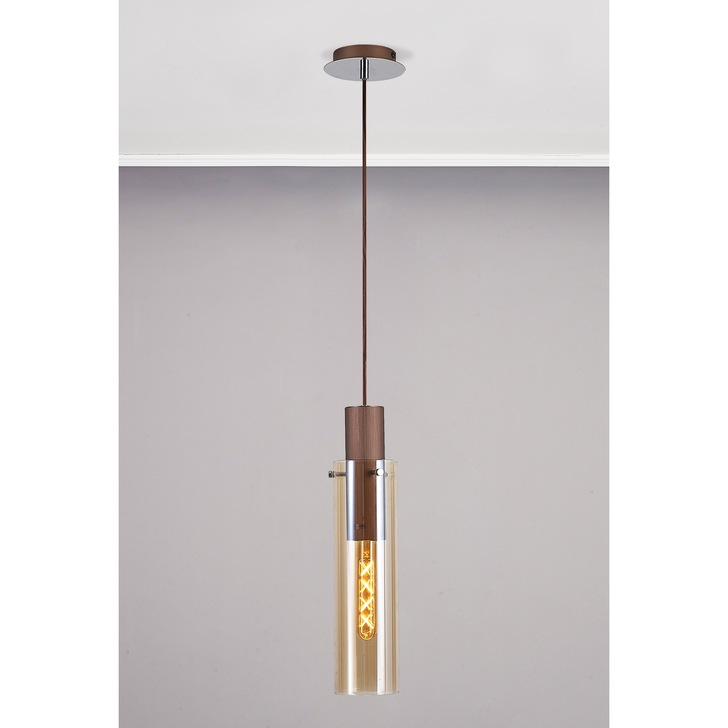 Idolite Snowdon Slim Mocha Single Pendant Light Complete With Amber Glass Shade