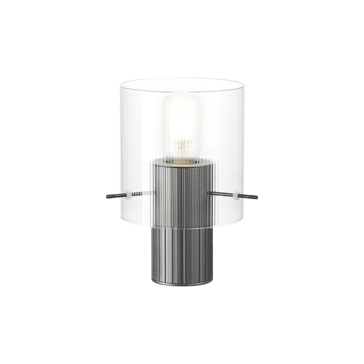 Idolite Snowdon Table Lamp In Dark Grey With Clear Ribbed Glass Shade