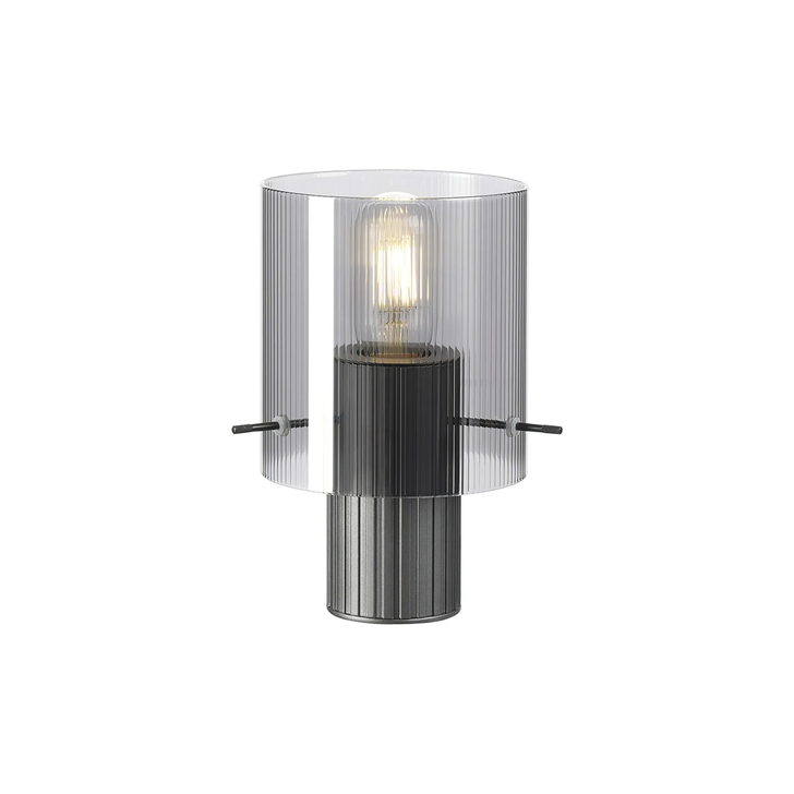 Idolite Snowdon Table Lamp In Dark Grey With Smoke Ribbed Glass Shade