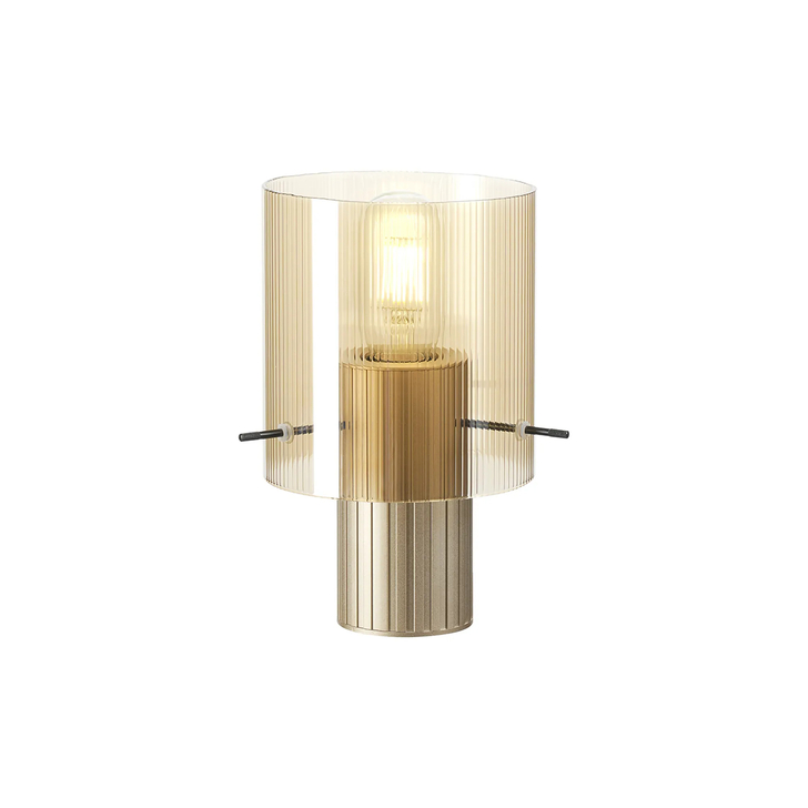 Idolite Snowdon Table Lamp In Gold With Amber Ribbed Glass Shade