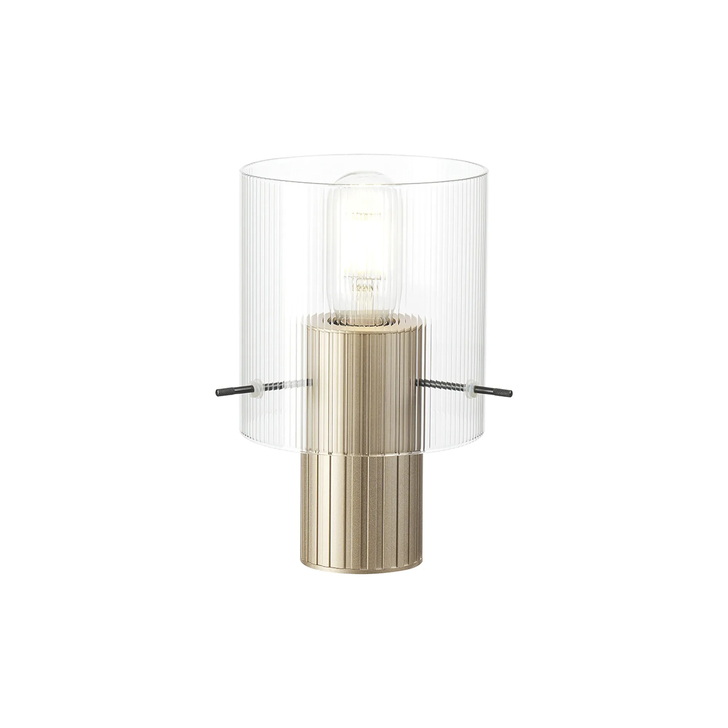 Idolite Snowdon Table Lamp In Gold With Clear Ribbed Glass Shade