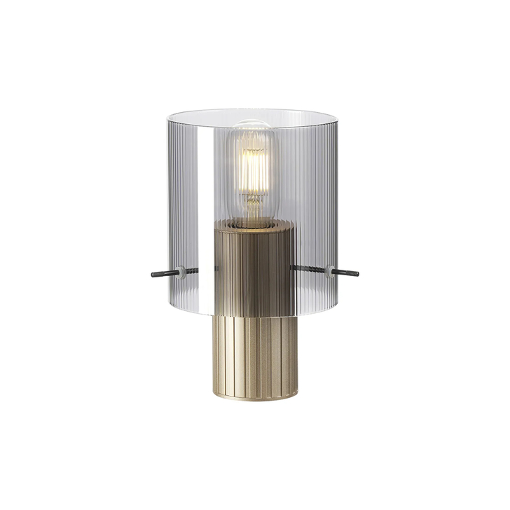 Idolite Snowdon Table Lamp In Gold With Smoke Ribbed Glass Shade