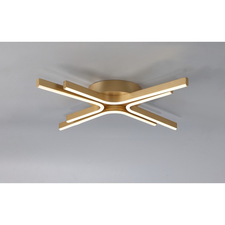 Idolite Stockley 4 Arm Painted Gold Finish Flush Led Ceiling Light C/W Remote Control - CCT Tuneable 3000K - 6000K