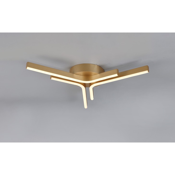 Idolite Stockley Painted Gold Finish 3 Light Led Flush Ceiling Light - 3000K