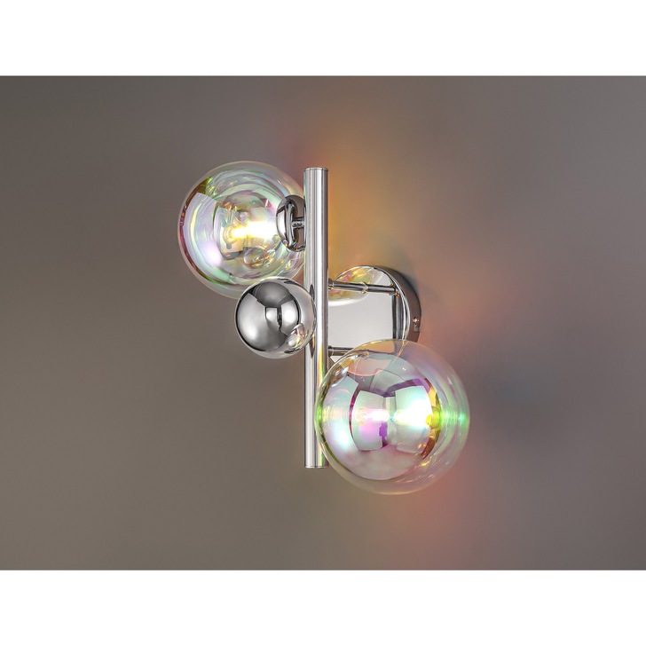 Idolite Stockwell Polished Chrome 2 Light Wall Light C/W Iridescent Glass Globes