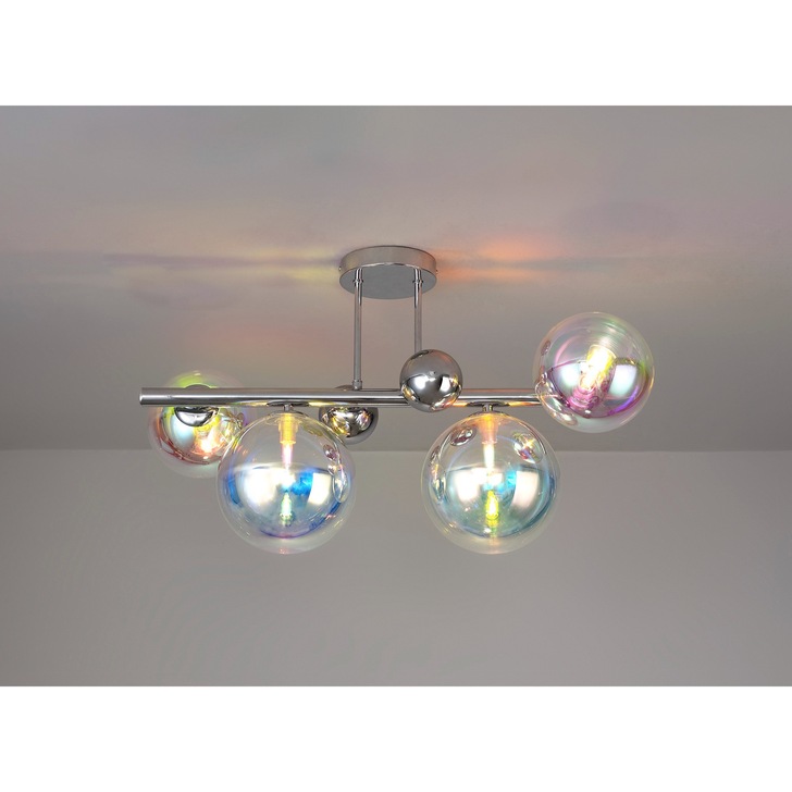 Idolite Stockwell Polished Chrome 4 Light Semi-Flush Ceiling Light C/W Iridescent Glass Globes