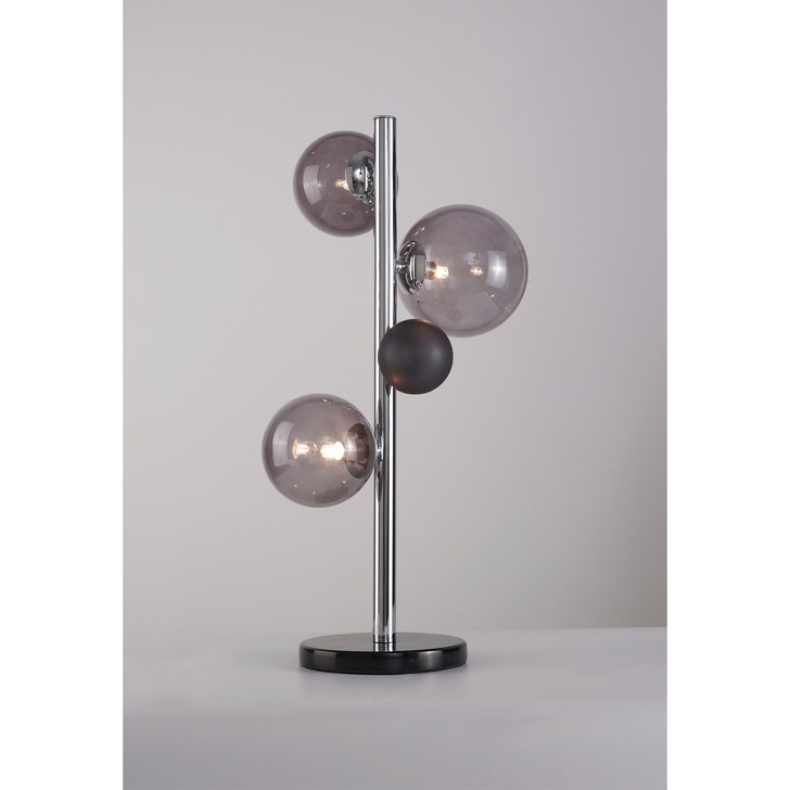 Idolite Stockwell Polished Chrome/Smoked 3 Light Table Lamp