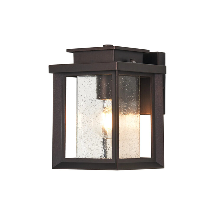 Idolite Stoke Simple Square Cube Outdoor Wall Light In Oil Rubbed Brass Finish Complete With Clear Seeded Glass - IP54