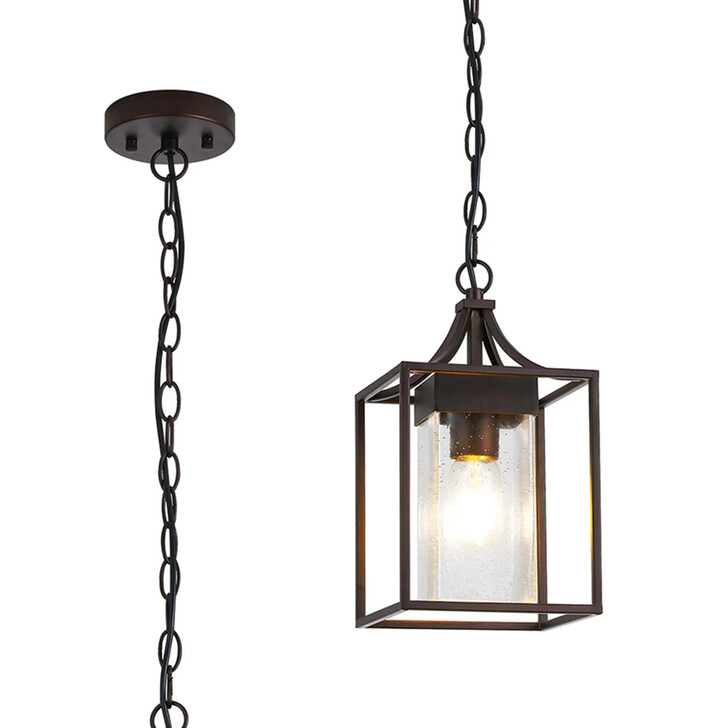 Idolite Surrey Oil Rubbed Brass Finish Cube Pendant Light Complete With Clear Seeded Glass - IP54