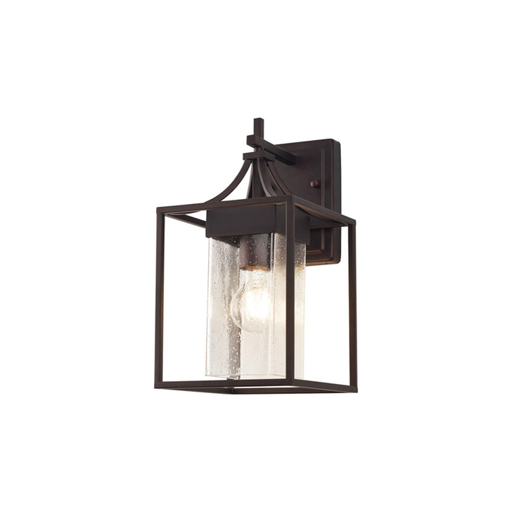 Idolite Surrey Oil Rubbed Brass Finish Cube Wall Light Complete With Clear Seeded Glass - IP54