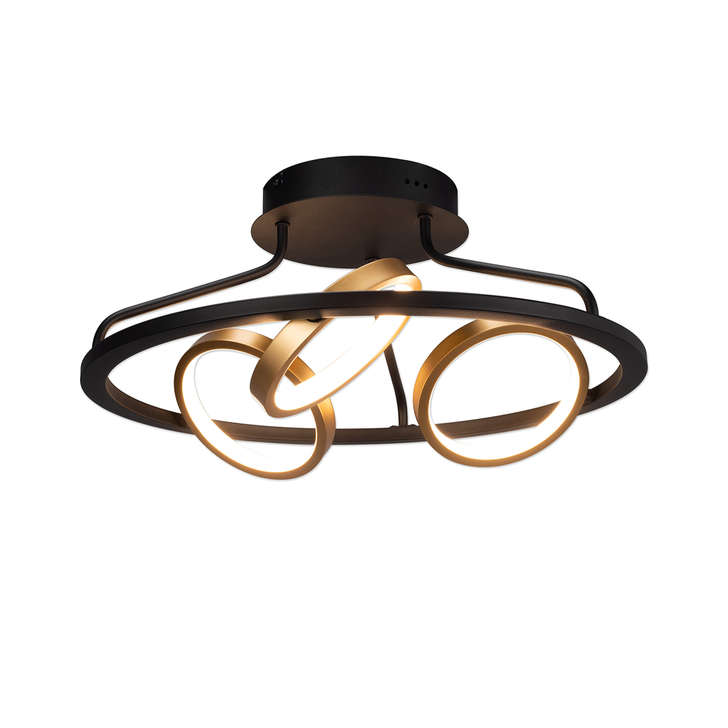 Idolite Tacita 3 Light Led Round Semi-Flush Ceiling Light In Satin Black/Gold