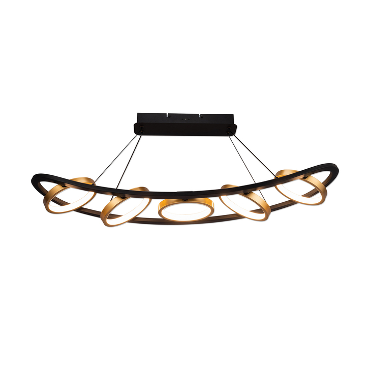 Idolite Tacita 5 Light Led Linear Bar Pendant In Satin Black/Gold