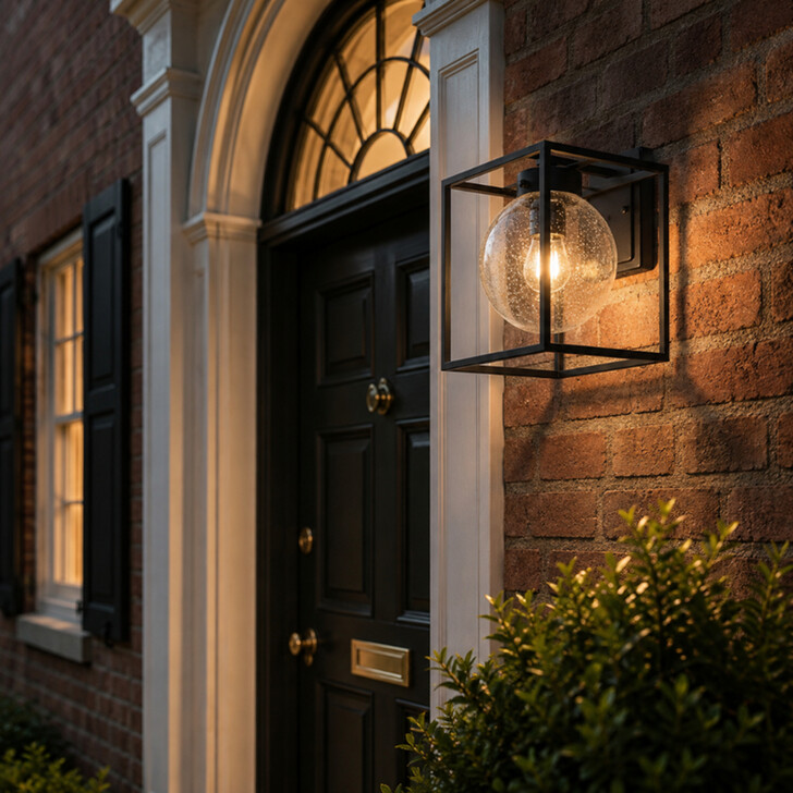 Idolite Telford Satin Black Small Large Frame Outdoor Wall Light Complete With Clear Seeded Glass - IP54