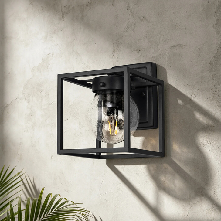 Idolite Telford Satin Black Small Square Frame Outdoor Wall Light Complete With Clear Seeded Glass - IP54