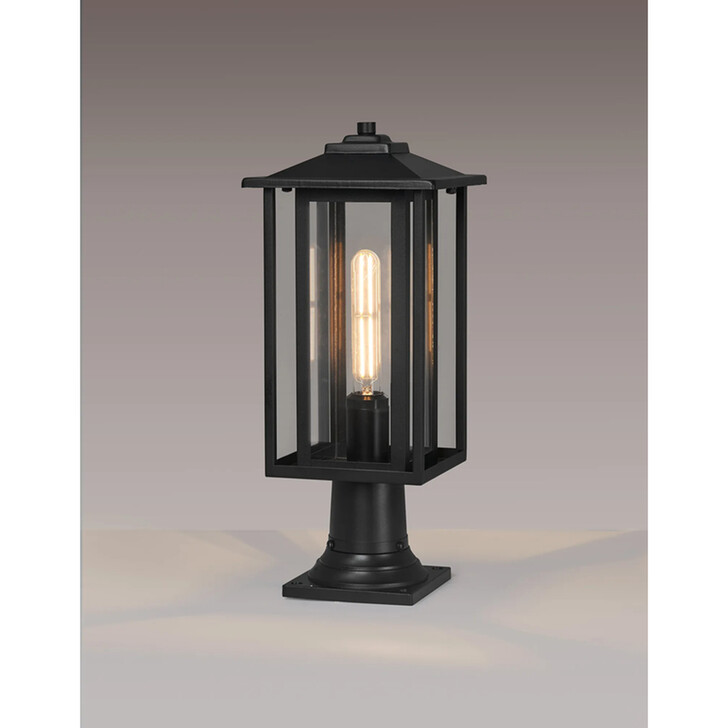 Idolite Trentham Rectangular Black Post Lamp Complete With Clear Glass - IP54