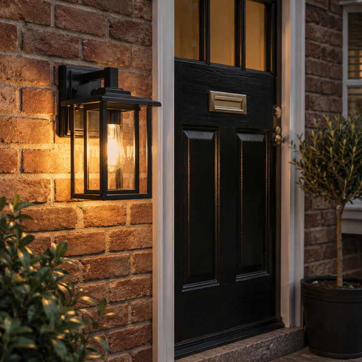 Idolite Trentham Rectangular Medium Satin Black Downward Facing Exterior Wall Light Complete With Clear Glass - IP54