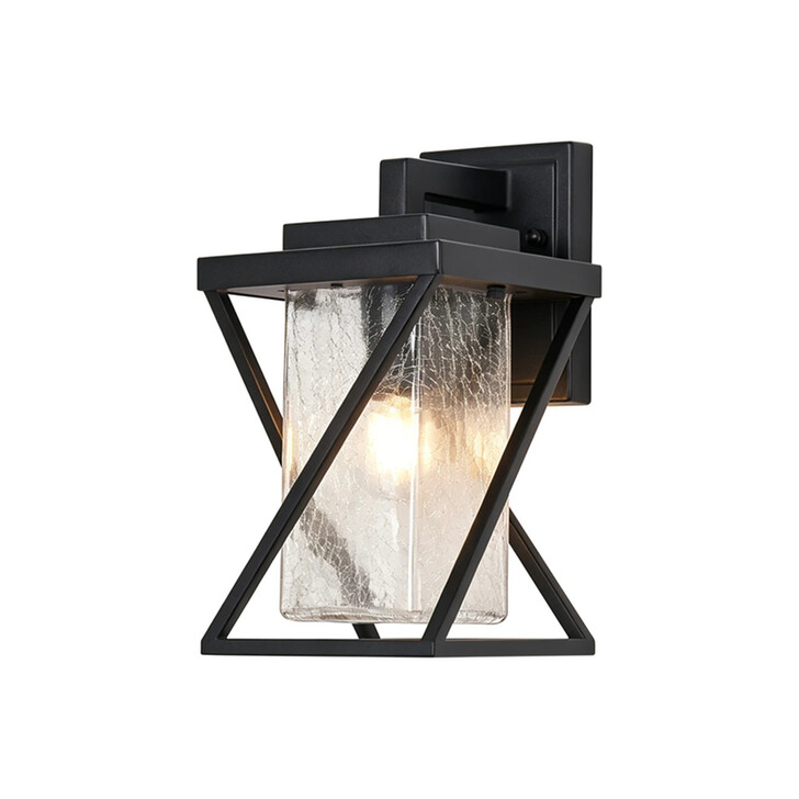 Idolite Uttoxeter Twisted Square Frame Rectangular Outdoor Wall Light In Black Complete With Crackle Glass - IP54