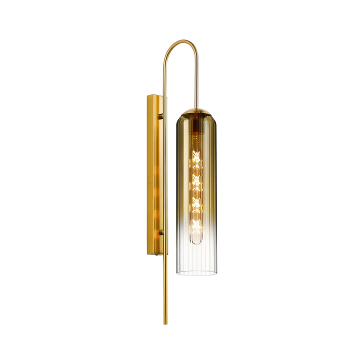 Idolite Var Gold Long Linear Wall Light Complete With A Gold Fade Cylindrical Ribbed Glass