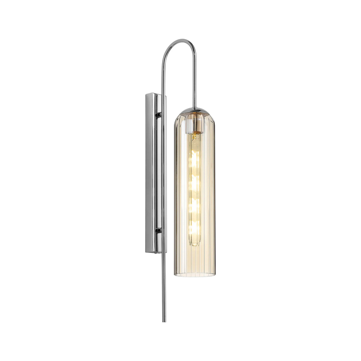 Idolite Var Polished Nickel Linear Single Wall Light Complete With A Cognac Cylindrical Ribbed Glass